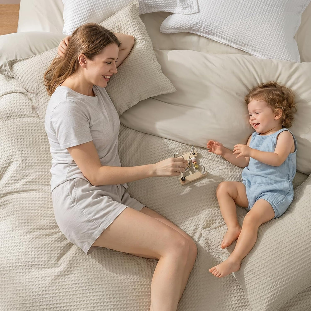 PHF Waffle Duvet Cover Set Queen, Ultra Soft & Breathable, 90"x90&qu...
