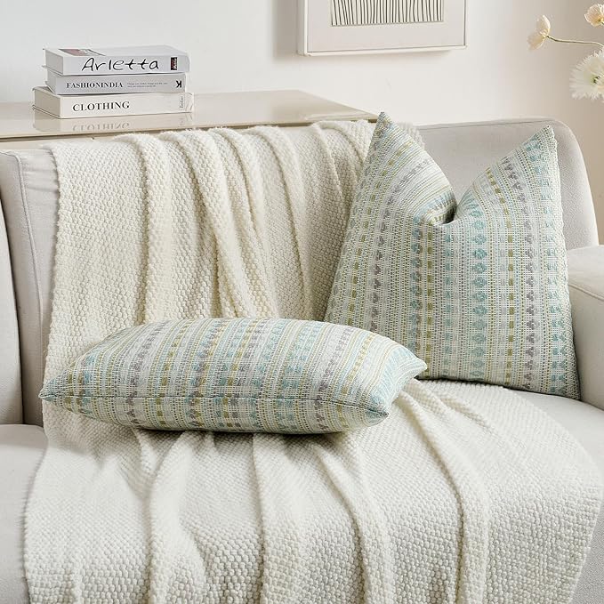 FUTEI Green Blue Decorative Throw Pillow Covers 24x24 Inch Set of 2, Soft Cozy - Image 5