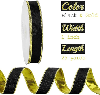 MEEDEE Black and Gold Velvet Ribbon - Image 2