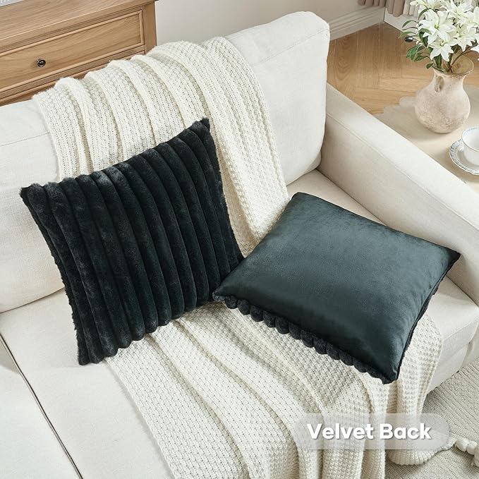 FUTEI Black Throw Pillow Covers Set of 2, 16x16 Inch Striped Texture Cushion - Image 4