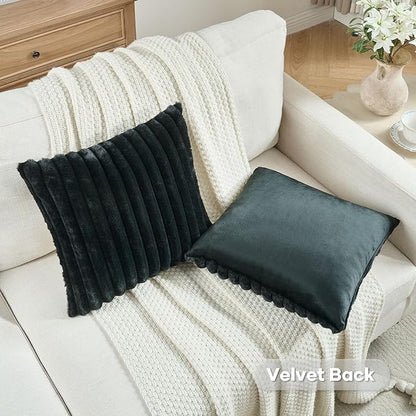 FUTEI Black Throw Pillow Covers Set of 2, 16x16 Inch Striped Texture Cushion - Image 4