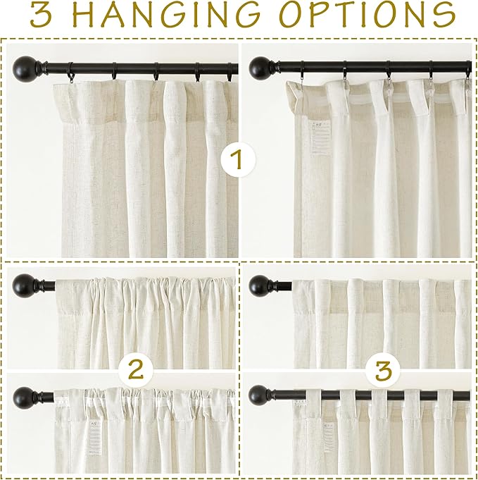 NICETOWN Natural Linen Curtains & Drapes 96 inches Long 2 Panels Set, Rod - Image 4