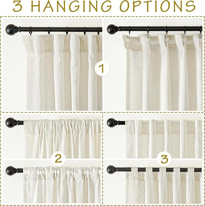 NICETOWN Natural Linen Curtains & Drapes 96 inches Long 2 Panels Set, Rod - Image 4