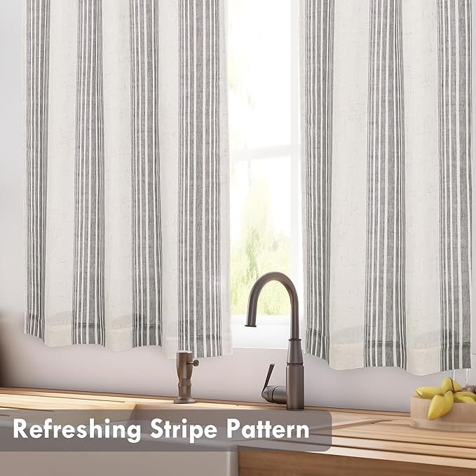 DriftAway Kitchen Curtains Striped Tier Linen Short Curtains Pinstripe Cafe - Image 7
