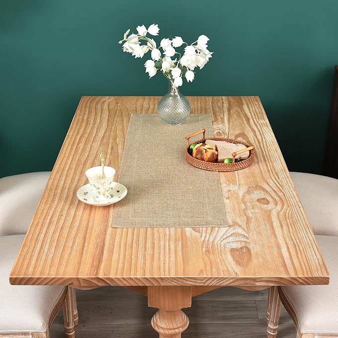 NEWISHER Farmhouse Rustic Table Runner Solid Flaxen Rectangular Table Runners - Image 3