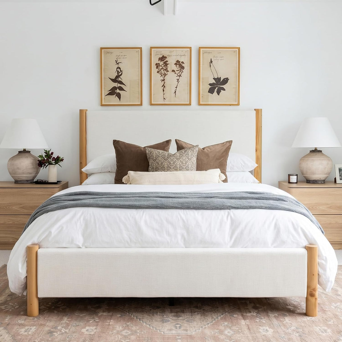 yechen king size bed frame with upholstered headboard, main product view