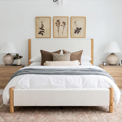 yechen king size bed frame with upholstered headboard, main product view