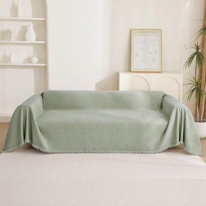 MYSKY HOME Green Sofa Covers Tassel Couch Cover - Image 7