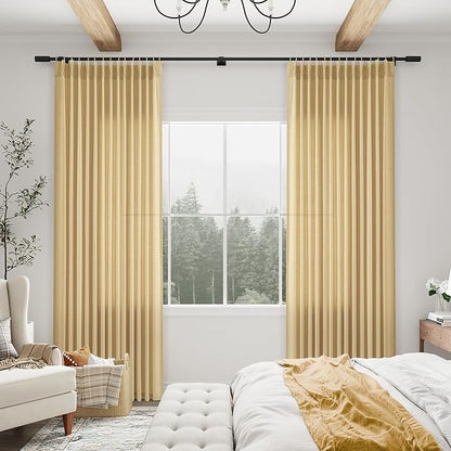 Gold Pinch Pleated Linen Curtains 90 Inch Length 2 Panels - Image 6