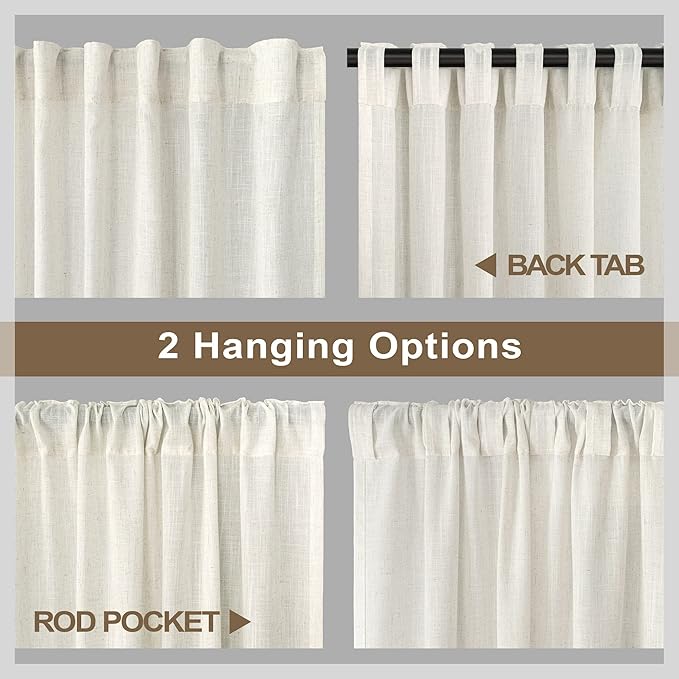 Pitalk 48 Inch Curtains for Cafe Kitchen Cream Linen Semi Sheer Short Curtains - Image 5