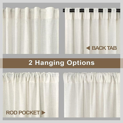 Pitalk 48 Inch Curtains for Cafe Kitchen Cream Linen Semi Sheer Short Curtains - Image 5