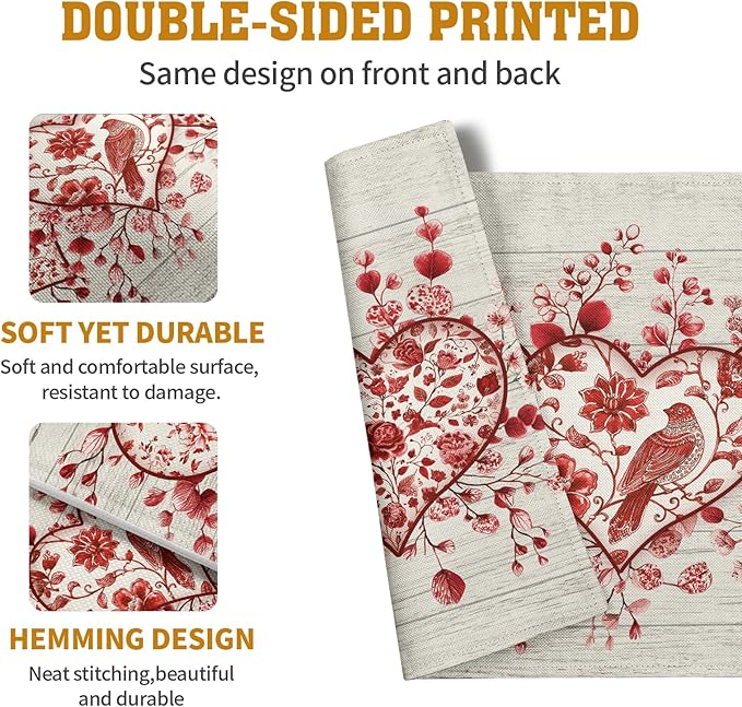 Valentine Wooden Heart Placemats Set of 4, 12x18 Inch Valentines Chinoiserie - Image 5