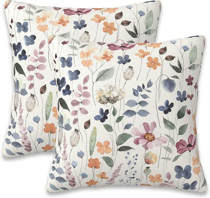Throw Pillow Cover Case Watercolor Floral Pillow Covers 18x18 Inch Set of 2 by Naqiuli