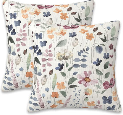Throw Pillow Cover Case Watercolor Floral Pillow Covers 18x18 Inch Set of 2 by Naqiuli
