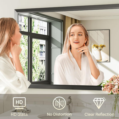 briivue black metal framed bathroom wall mirror, 40x30, side view
