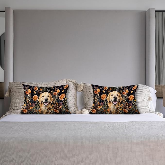 Moody Floral Golden Retriever Pillow Covers 12x20 Set of 2, Gifts - Image 4
