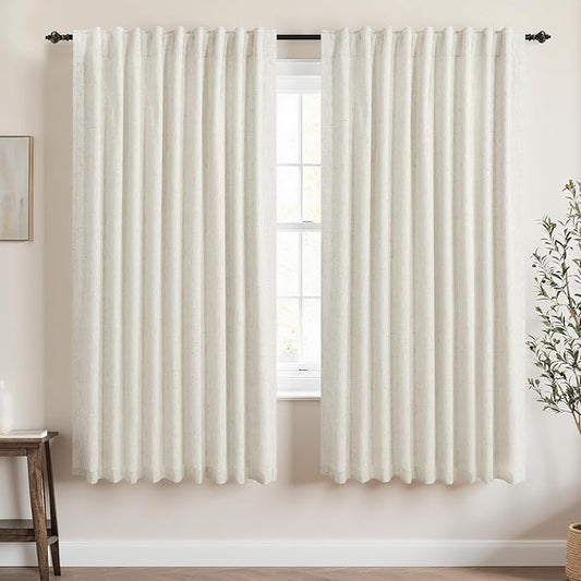 KOUFALL 63 Inch Long x 70 Inch Wide Black Out Linen Blackout Curtains by KOUFALL