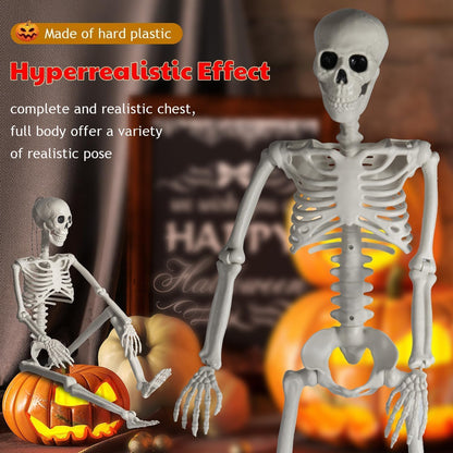 4Pack 36 Inches Pose-N-Stay Halloween Skeleton Life Size Full Body Posable Movable Jonints for Halloween Decoration Decor