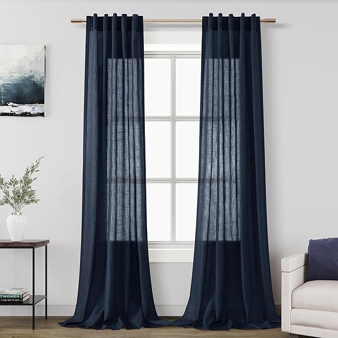Navy Blue Linen Curtains 102 Inches Long by Nanspring