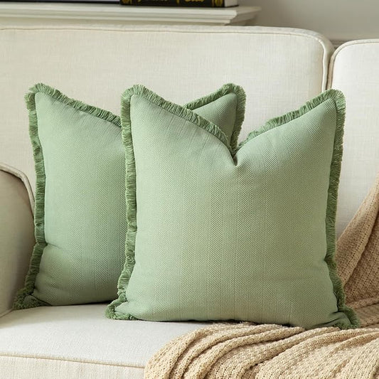 Set of 2 Decorative Fringe Throw Pillow Covers Chenille Pillow Covers Elegant by Joyouth