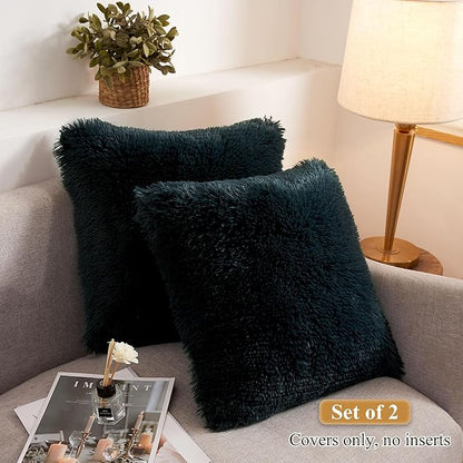 XeGe Faux Fur Throw Pillow Covers, Shaggy Fluffy Cushion Covers, Plush Furry - Image 2