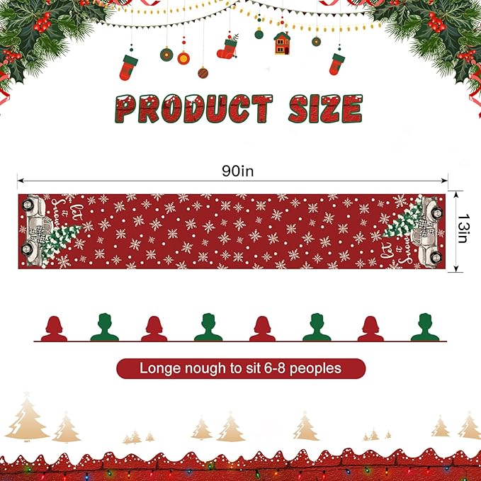 OTOSTAR Truck Christmas Tree Let It Snow Christmas Table Runner, Xmas Seasonal - Image 6