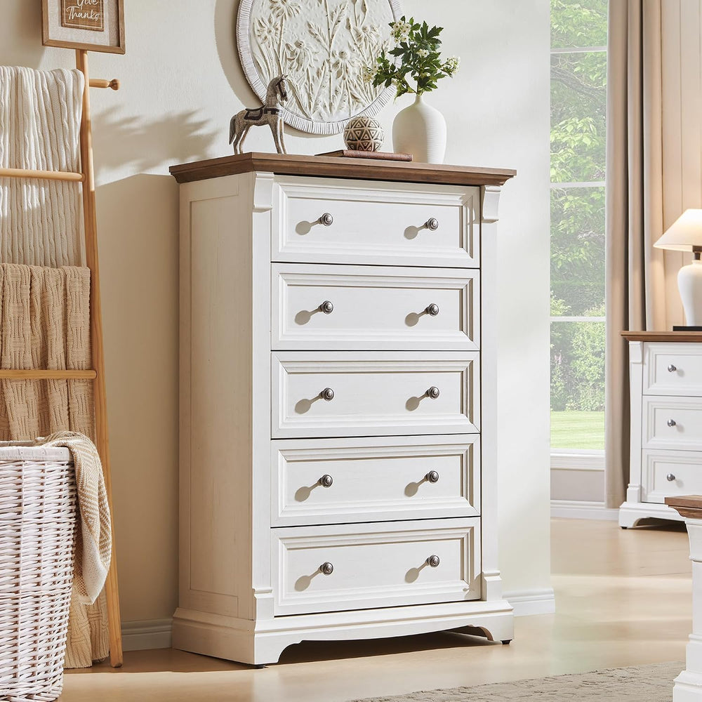 T4TREAM Farmhouse 5 Tall Drawers Dresser for Bedroom, 47" H Wooden Chests