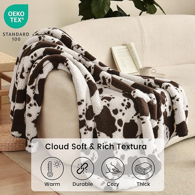 PHF Cute Cow Print Sherpa Throw Blanket - Image 5