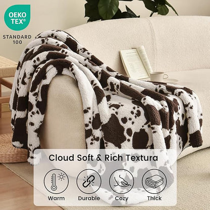 PHF Cute Cow Print Sherpa Throw Blanket - Image 5
