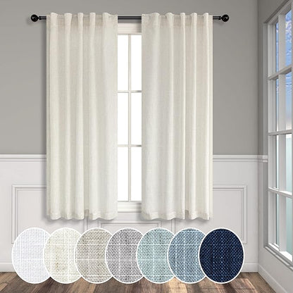 Natural Linen Curtains for Small Windows 38 Inch Wide 2 Panels Set Back Tab by Pitalk