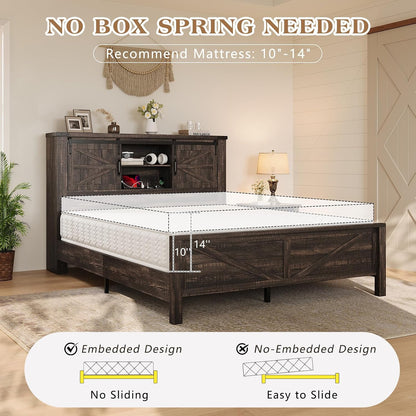luxoak full size farmhouse platform bed with storage showing dimensions