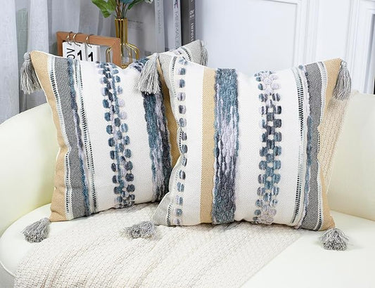 PANOD Chenille Farmhouse Throw Pillow Covers 16 x 16 Light Grey, Neutral Boucle by PANOD