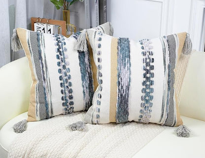 PANOD Chenille Farmhouse Throw Pillow Covers 18 x 18 Light Grey, Neutral Boucle by PANOD