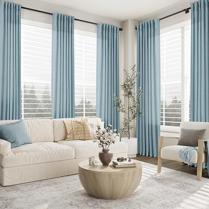 Dusty Blue Pinch Pleated Semi Sheer Curtains 108 Inches long - Image 7