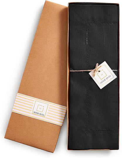 Home Ekaa Cotton Linen Placemat Set of 4 – Hemstitch Black Cloth Placemat-14 x - Image 4