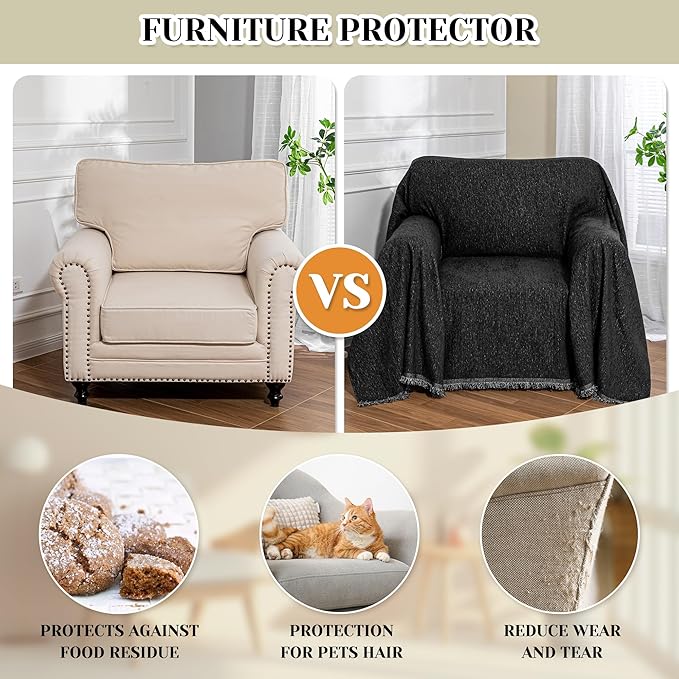 MEETSKY Black Oversized Chair Cover, Chenille Armchair Couch Cover - Image 8