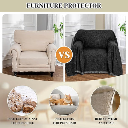 MEETSKY Black Oversized Chair Cover, Chenille Armchair Couch Cover - Image 8
