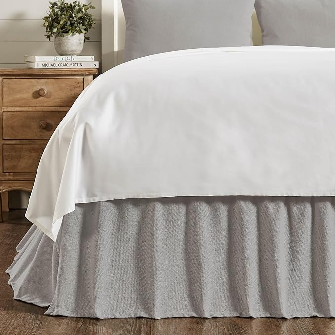 VHC Brands Burlap Dove Grey Ruffled King Bed Skirt 78x80x16 by VHCBrands