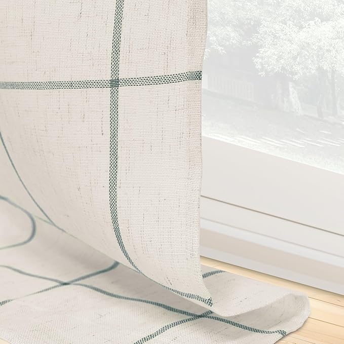 DriftAway Kitchen Curtains Striped Tier Linen Short Curtains Windowpane Plaid - Image 8