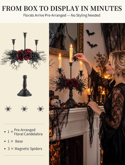 Romadedi Black Halloween Candelabra, Gothic Candlestick Holder, 15.7 in