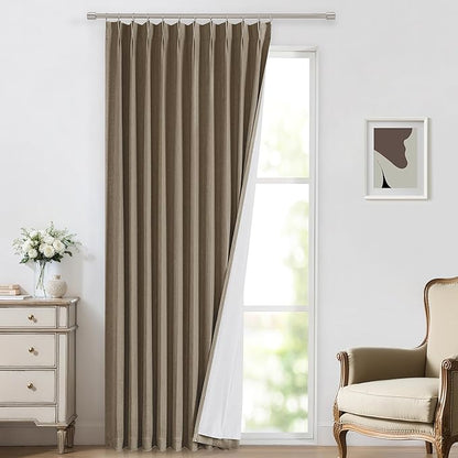 Vision Home Brown Pinch Pleated Full Blackout Curtains Linen Blended 60" Wide by VisionHome