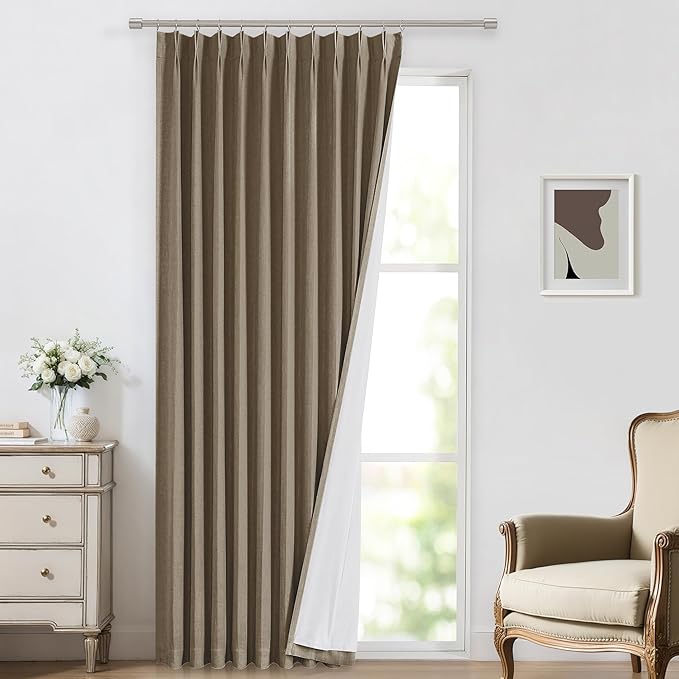 Vision Home Brown Pinch Pleated Full Blackout Curtains Linen Blended 60" Wide by VisionHome