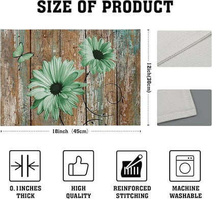 Giwawa Rustic Daisy Placemats Set of 4- Green Sunflowers on Vintage Wood Board - Image 4