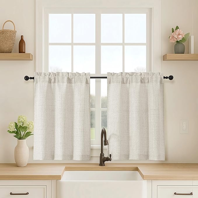 OVZME Natural Curtains 30 Inch Length, Light Filtering Thick Textured Small by OVZME