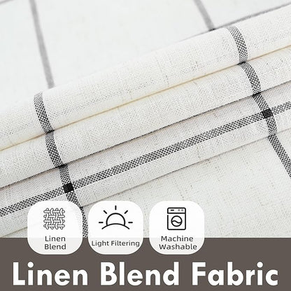 DriftAway Kitchen Curtains Striped Tier Linen Short Curtains Windowpane Plaid - Image 2