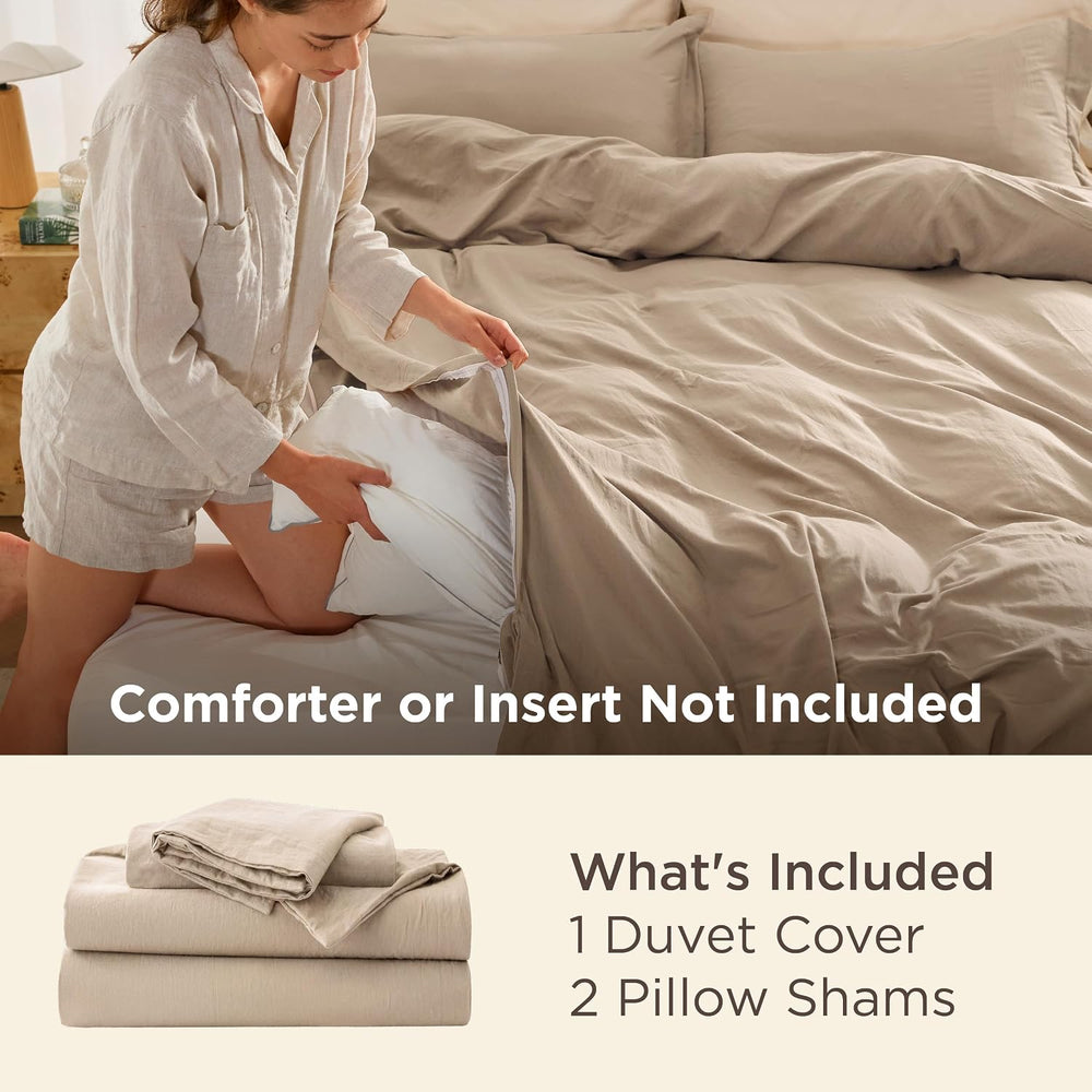 Bedsure Prewashed Duvet Cover King, Cotton-Like Bedding Set, Light Brown
