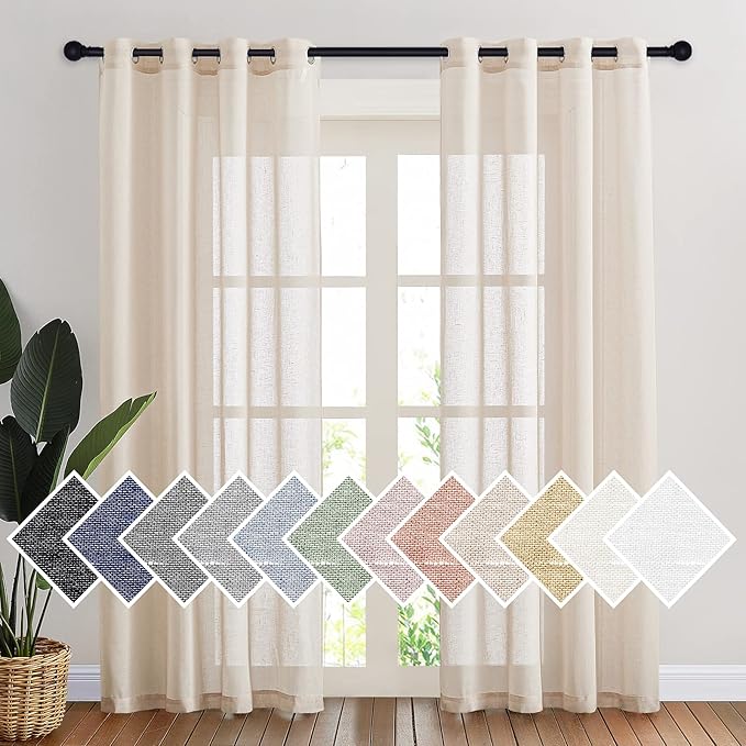 NICETOWN Semi Sheer Beige Curtains 84 inches Long, Grommet Retro Linen Curtains by NICETOWN