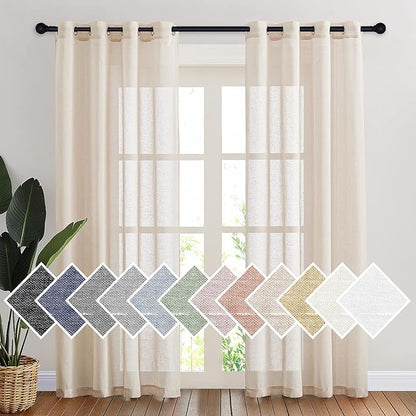NICETOWN Semi Sheer Beige Curtains 84 inches Long, Grommet Retro Linen Curtains by NICETOWN