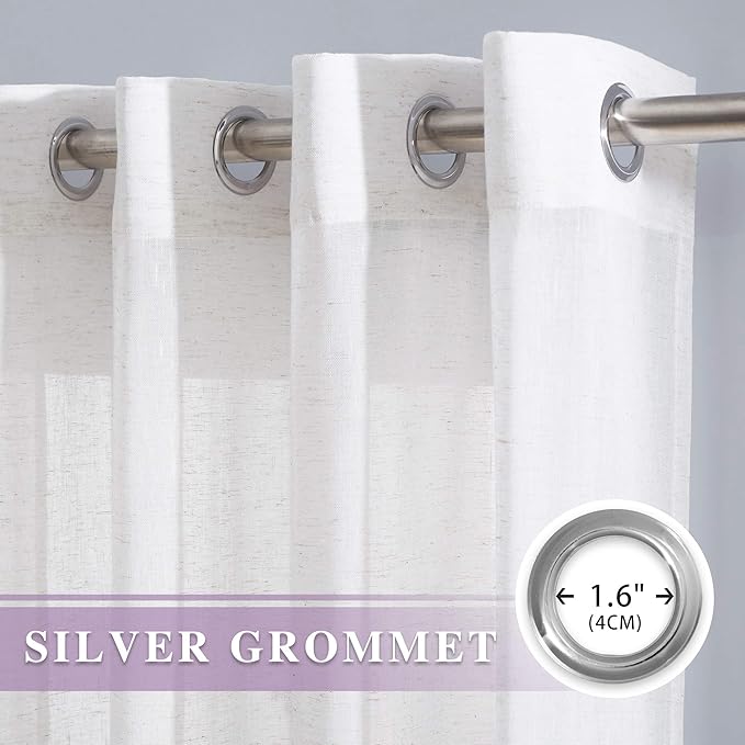 NICETOWN Linen Curtains Off White Sheer Flax Textured, Grommet Semi Linen Sheer - Image 2