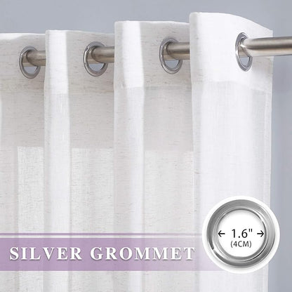 NICETOWN Linen Curtains Off White Sheer Flax Textured, Grommet Semi Linen Sheer - Image 2